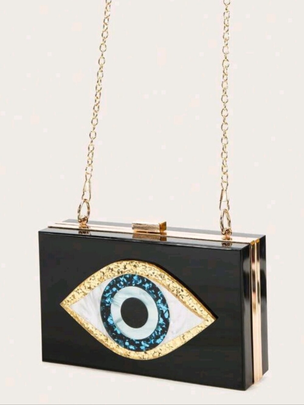 🆕️Black Evil Eye Box Clutch with Gold Chain - Picture 3 of 8